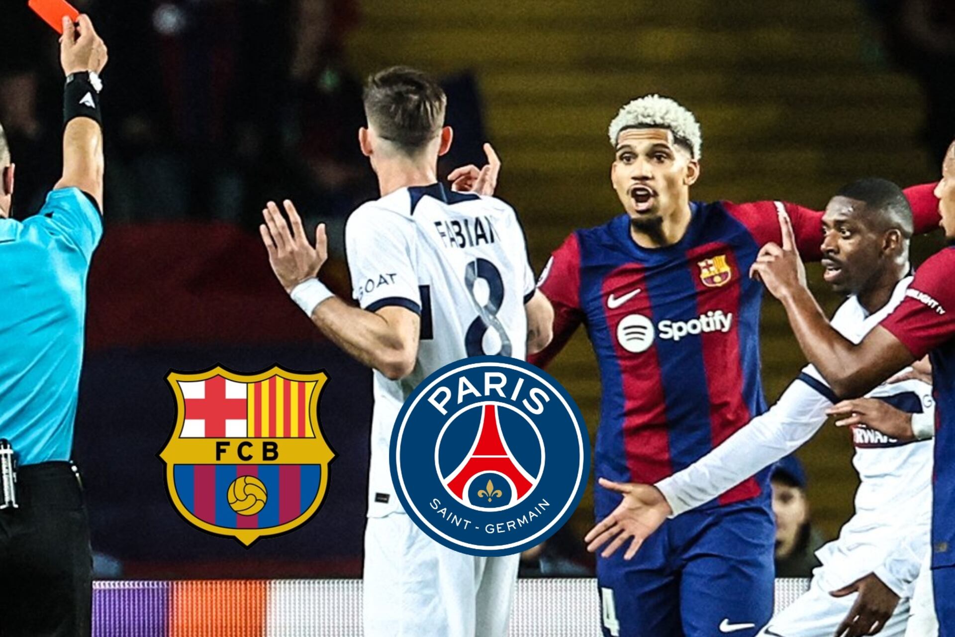 (VIDEO) He lost his mind, got a red card and the polemic gesture Araujo did after been sent off in Barcelona vs PSG