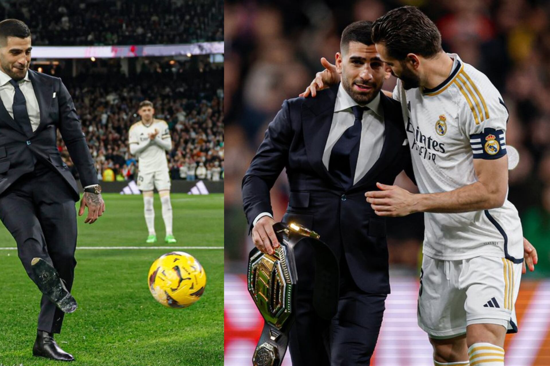 (VIDEO) UFC Champion Ilia Topuria does honorary kick off for Real Madrid