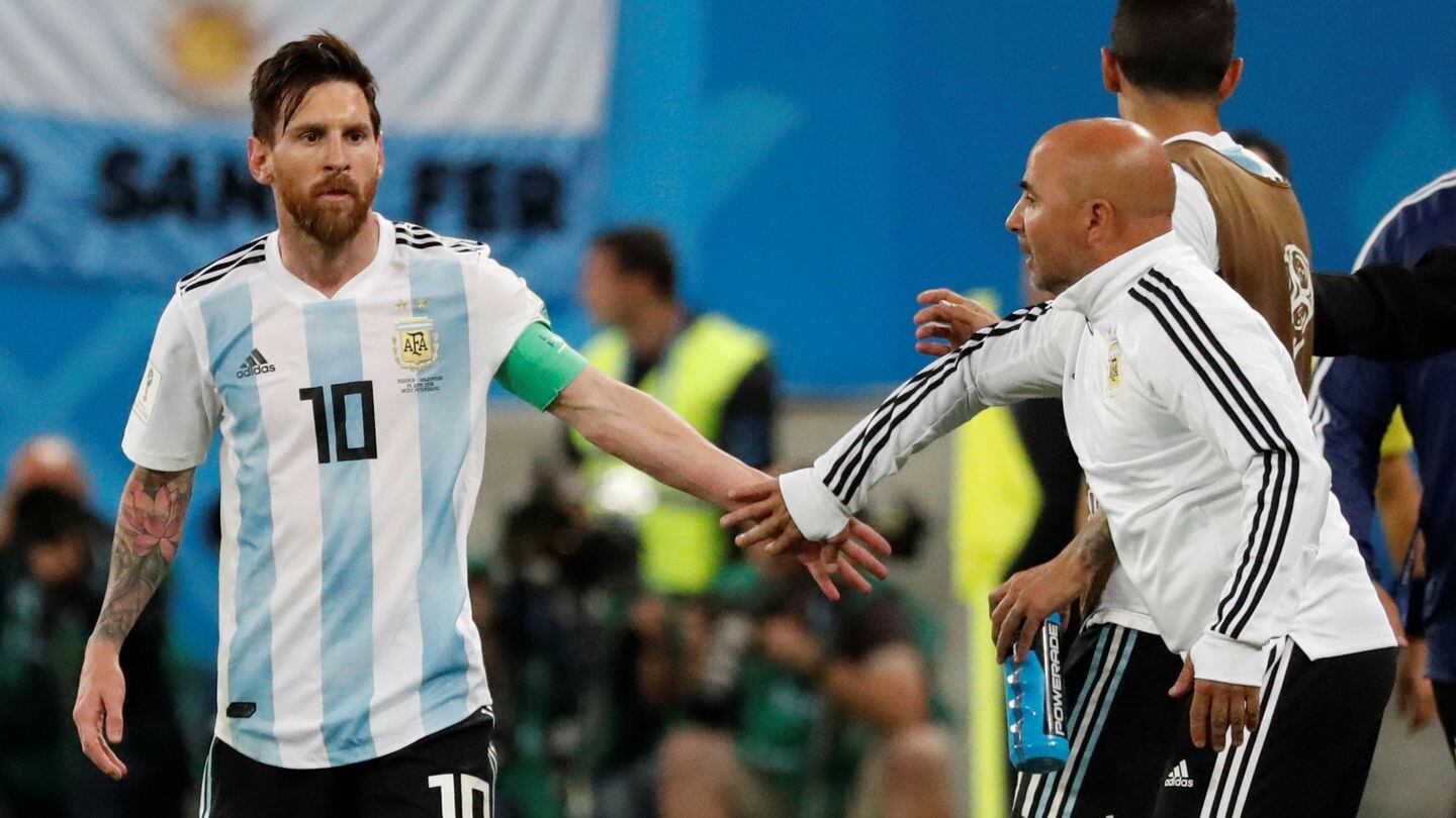 How was the meeting between Messi and Sampaoli after their fight at the 2018 World Cup in Russia?