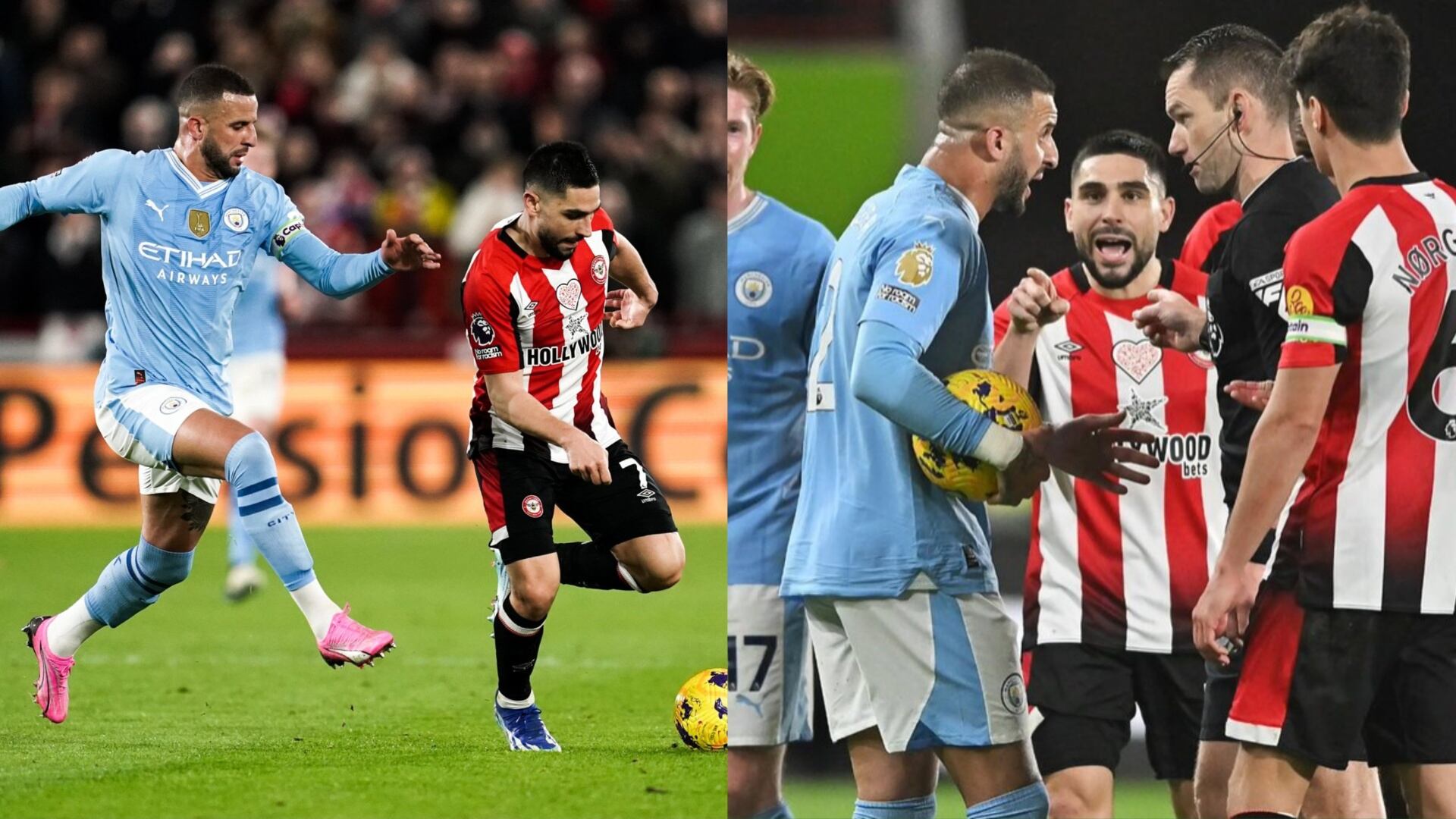 Kyle Walker furious during Brentford v Man City, what Maupay said to him